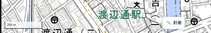 The "Measure" button at the bottom of the map screen, shown over a map of the area around Watanabedori Station.