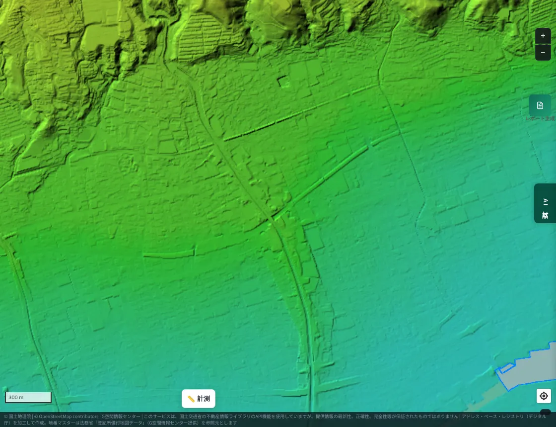 A color-coded elevation map near Higashinada Ward, Kobe. The Sumiyoshi River extends south from the slopes of Mount Rokko. Toward the sea the land becomes low and blue-green
